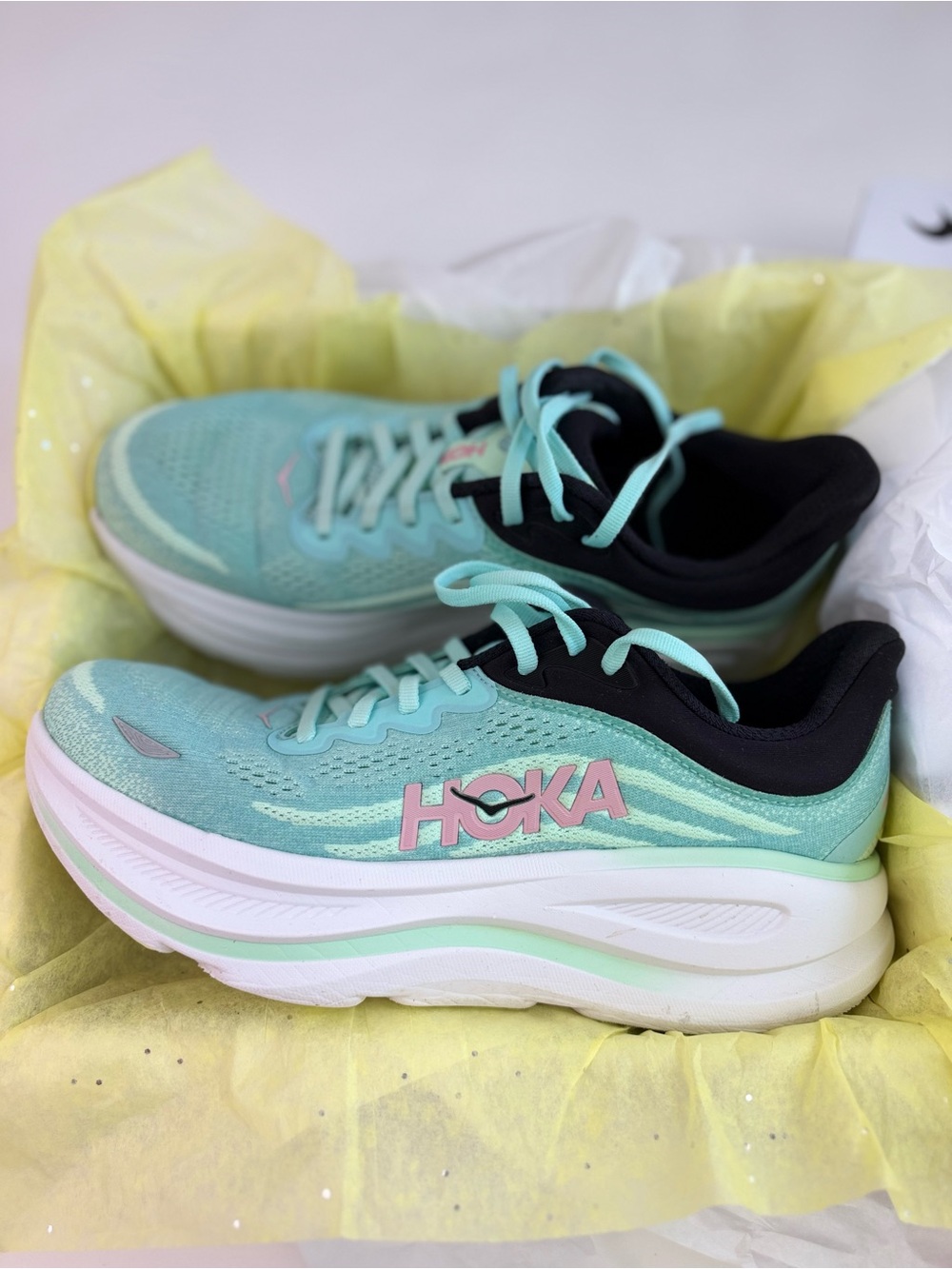 Hoka Women's Bondi 9 Blue Spark/Mint Fluorite Running Shoes sz 10B